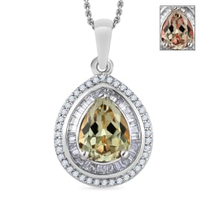Turkizite and White Diamond 2.30 ctw Pendant Necklace 20 Inches in Rhodium Over Sterling Silver
