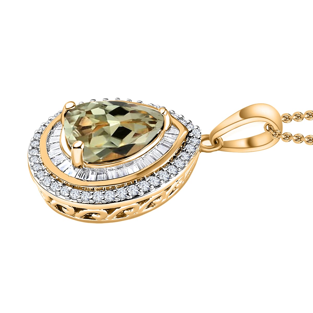 Turkizite and White Diamond 2.30 ctw Pendant Necklace 20 Inches in 18K Vermeil Yellow Gold Over Sterling Silver image number 2