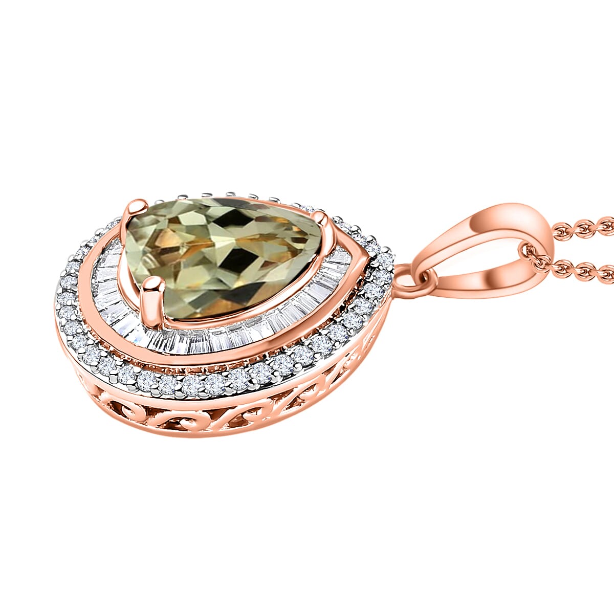 Turkizite and White Diamond 2.30 ctw Pendant Necklace 20 Inches in 18K Vermeil Rose Gold Over Sterling Silver image number 2