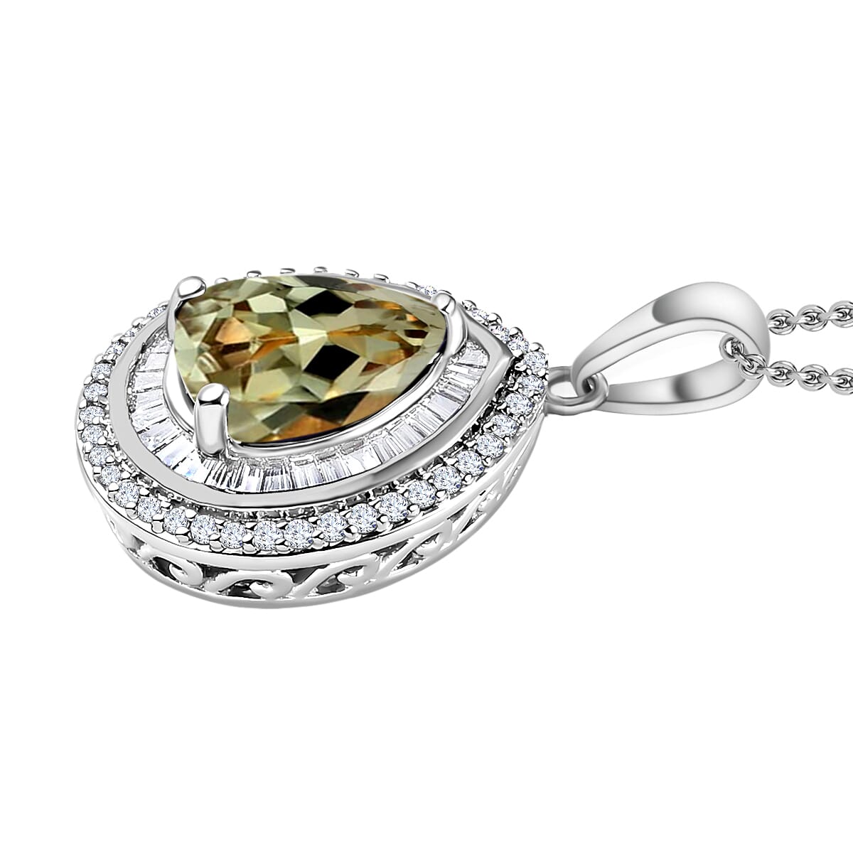 Luxoro Premium Turkizite and G-H SI Diamond 2.30 ctw Pendant Necklace 20 Inches in 14K White Gold image number 2