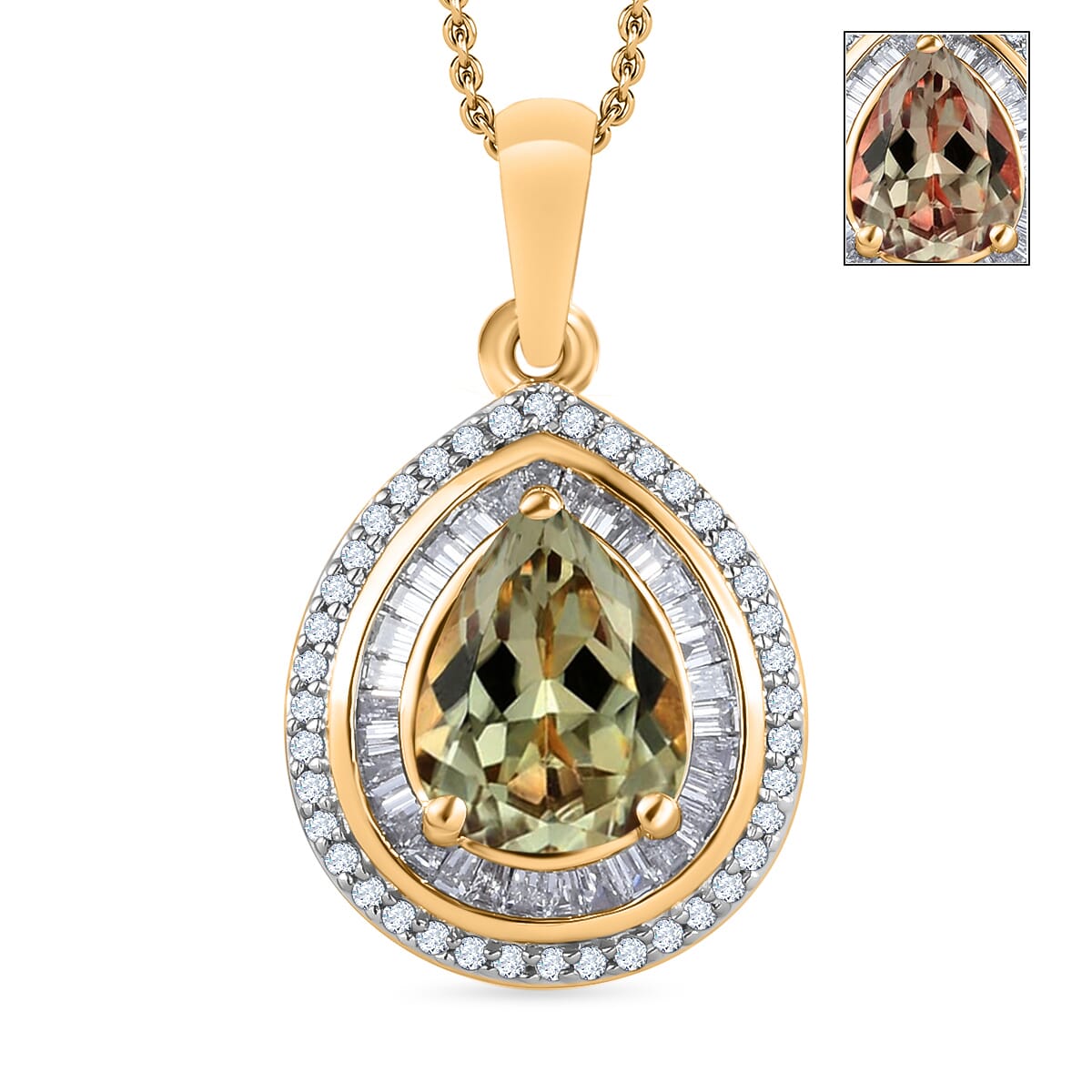 Luxoro Premium Turkizite and G-H SI Diamond 2.30 ctw Pendant Necklace 20 Inches in 14K Yellow Gold image number 0