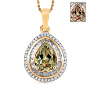 Luxoro Premium Turkizite and G-H SI Diamond 2.30 ctw Pendant Necklace 20 Inches in 14K Yellow Gold
