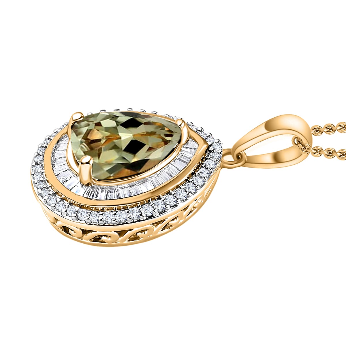 Luxoro Premium Turkizite and G-H SI Diamond 2.30 ctw Pendant Necklace 20 Inches in 14K Yellow Gold image number 2