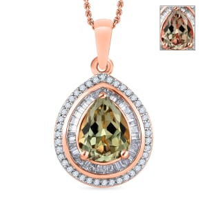 Luxoro Premium Turkizite and G-H SI Diamond 2.30 ctw Pendant Necklace 20 Inches in 14K Rose Gold