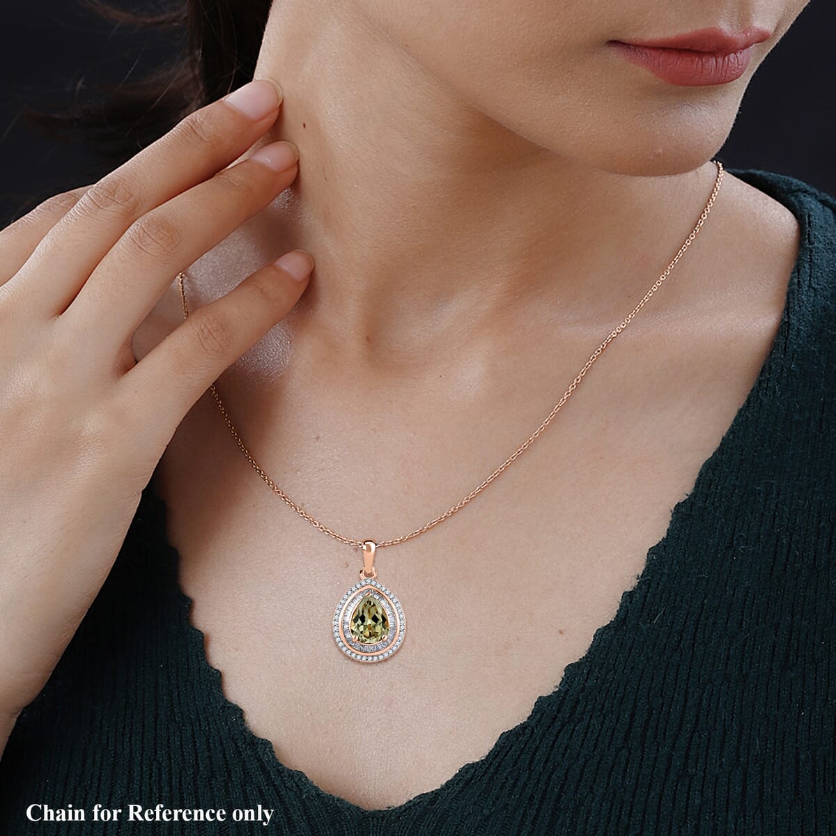 Luxoro Premium Turkizite and G-H SI Diamond 2.30 ctw Pendant Necklace 20 Inches in 14K Rose Gold image number 1