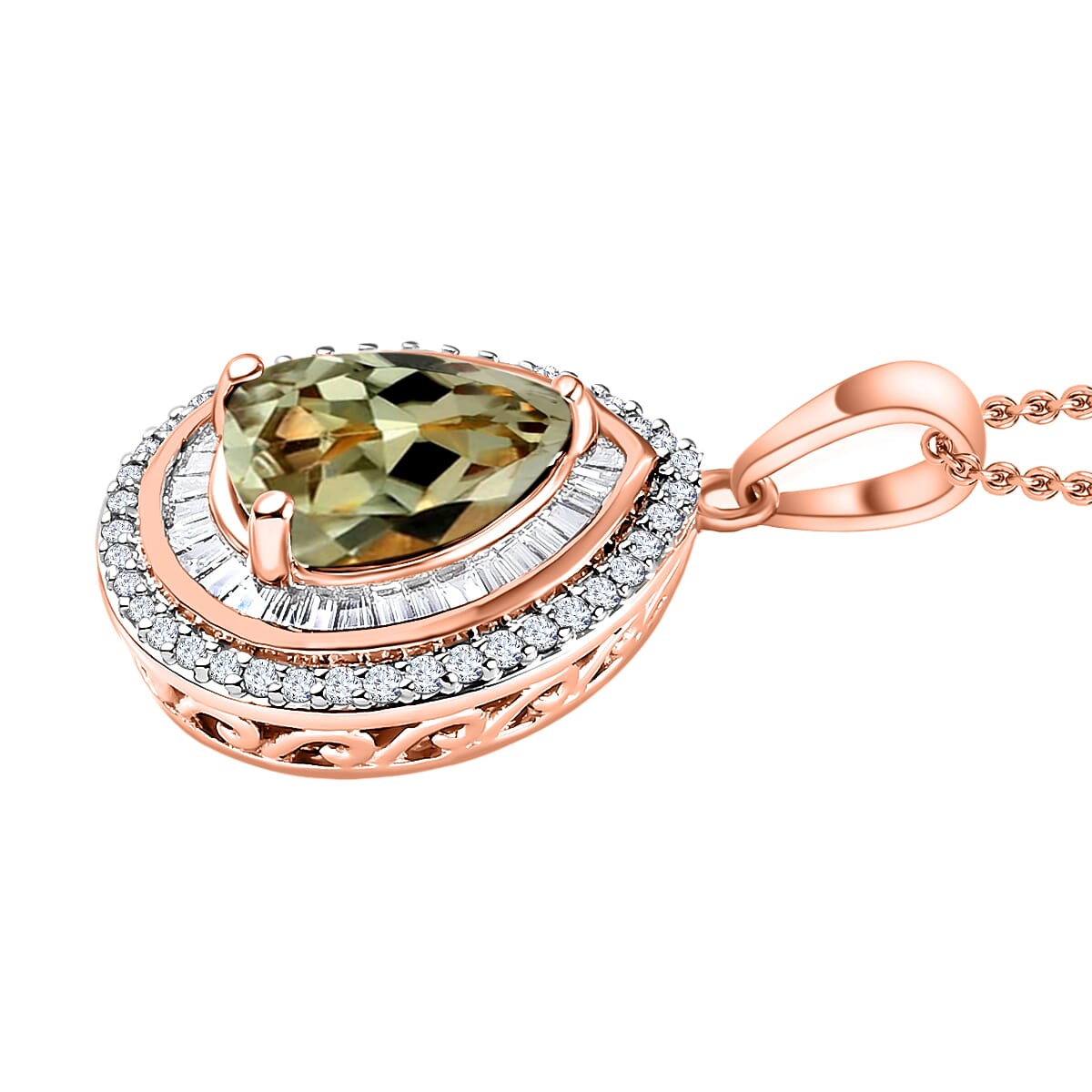 Luxoro Premium Turkizite and G-H SI Diamond 2.30 ctw Pendant Necklace 20 Inches in 14K Rose Gold image number 2