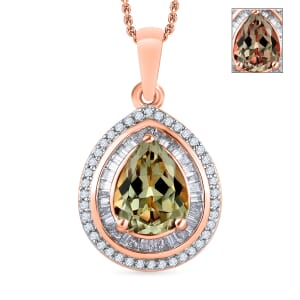 Rhapsody AAAA Turkizite and E-F VS2 Diamond 2.30 ctw Pendant Necklace 20 Inches in 18K Rose Gold