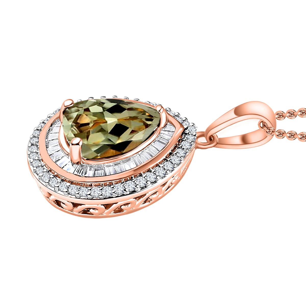 Rhapsody AAAA Turkizite and E-F VS2 Diamond 2.30 ctw Pendant Necklace 20 Inches in 18K Rose Gold image number 2
