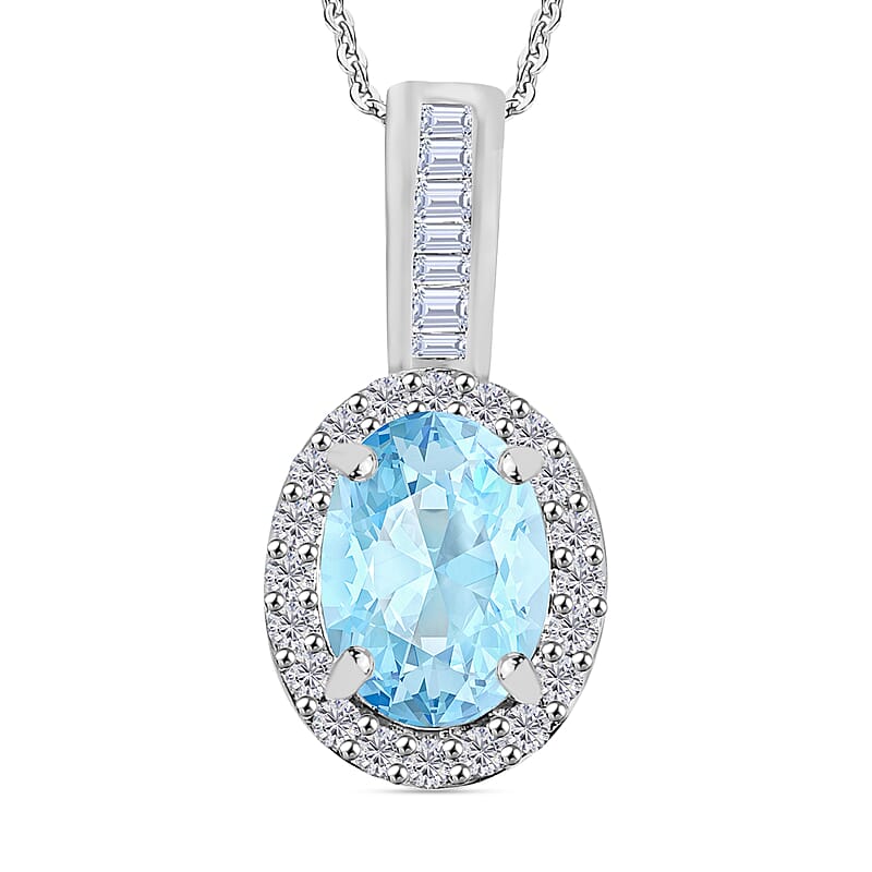 Mangoro Aquamarine and Diamond 1.59 ctw Pendant Necklace 20 Inches in Rhodium Over Sterling Silver