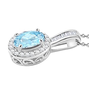 Mangoro Aquamarine and Diamond 1.59 ctw Pendant Necklace 20 Inches in Rhodium Over Sterling Silver (Del. in 10-12 Days)