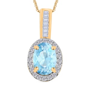 Mangoro Aquamarine and Diamond 1.59 ctw Pendant Necklace 20 Inches in 18K Vermeil Yellow Gold Over Sterling Silver
