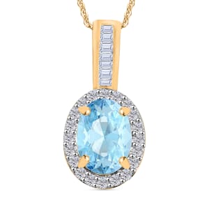 Luxoro Premium Mangoro Aquamarine and G-H I2 White Diamond 1.60 ctw Pendant Necklace 20 Inches in 14K Yellow Gold
