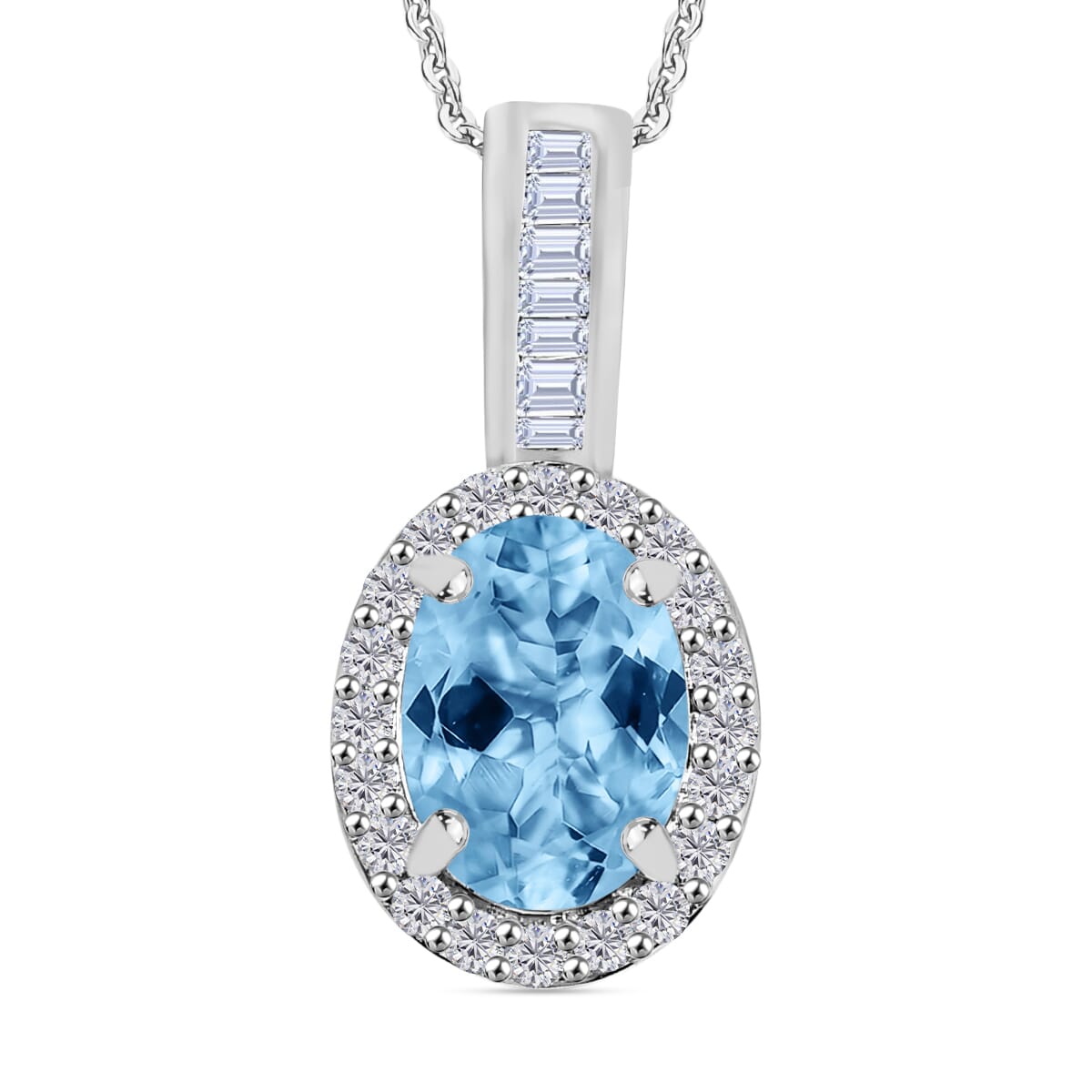 Rhapsody AAAA Santa Maria Aquamarine and G-H I2 Diamond 1.60 ctw Pendant Necklace 20 Inches 18K White Gold image number 0