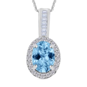Rhapsody AAAA Santa Maria Aquamarine and G-H I2 Diamond 1.60 ctw Pendant Necklace 20 Inches 18K White Gold