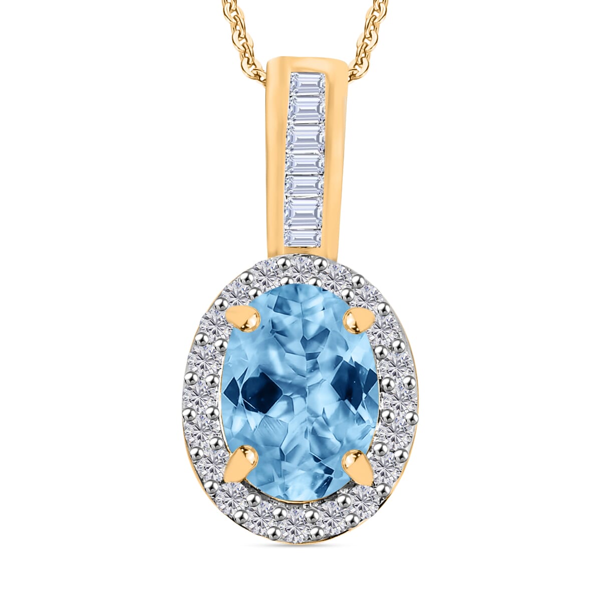 Rhapsody AAAA Santa Maria Aquamarine and E-F, VS2 Diamond 1.60 ctw Pendant Necklace 20 Inches 18K Yellow Gold image number 0