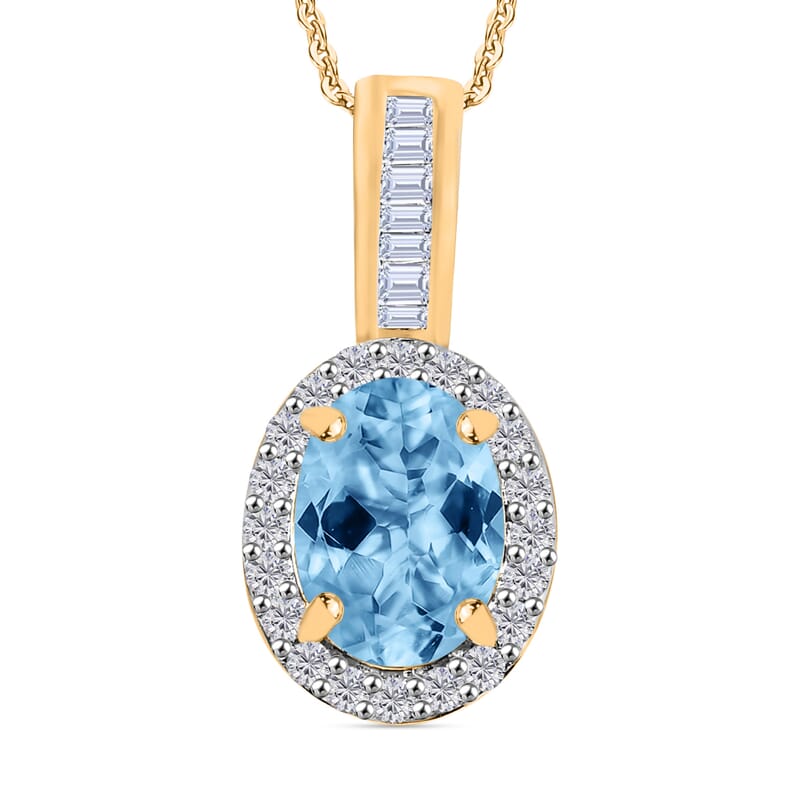 Rhapsody AAAA Santa Maria Aquamarine and E-F, VS2 Diamond 1.60 ctw Pendant Necklace 20 Inches 18K Yellow Gold