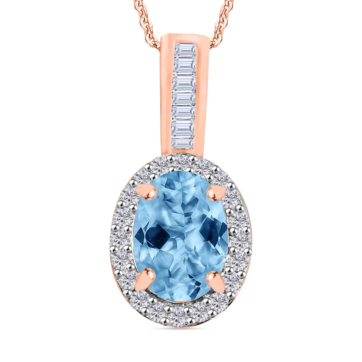 Rhapsody AAAA Santa Maria Aquamarine and G-H I2 Diamond 1.60 ctw Pendant Necklace 20 Inches 18K Rose Gold image number 0