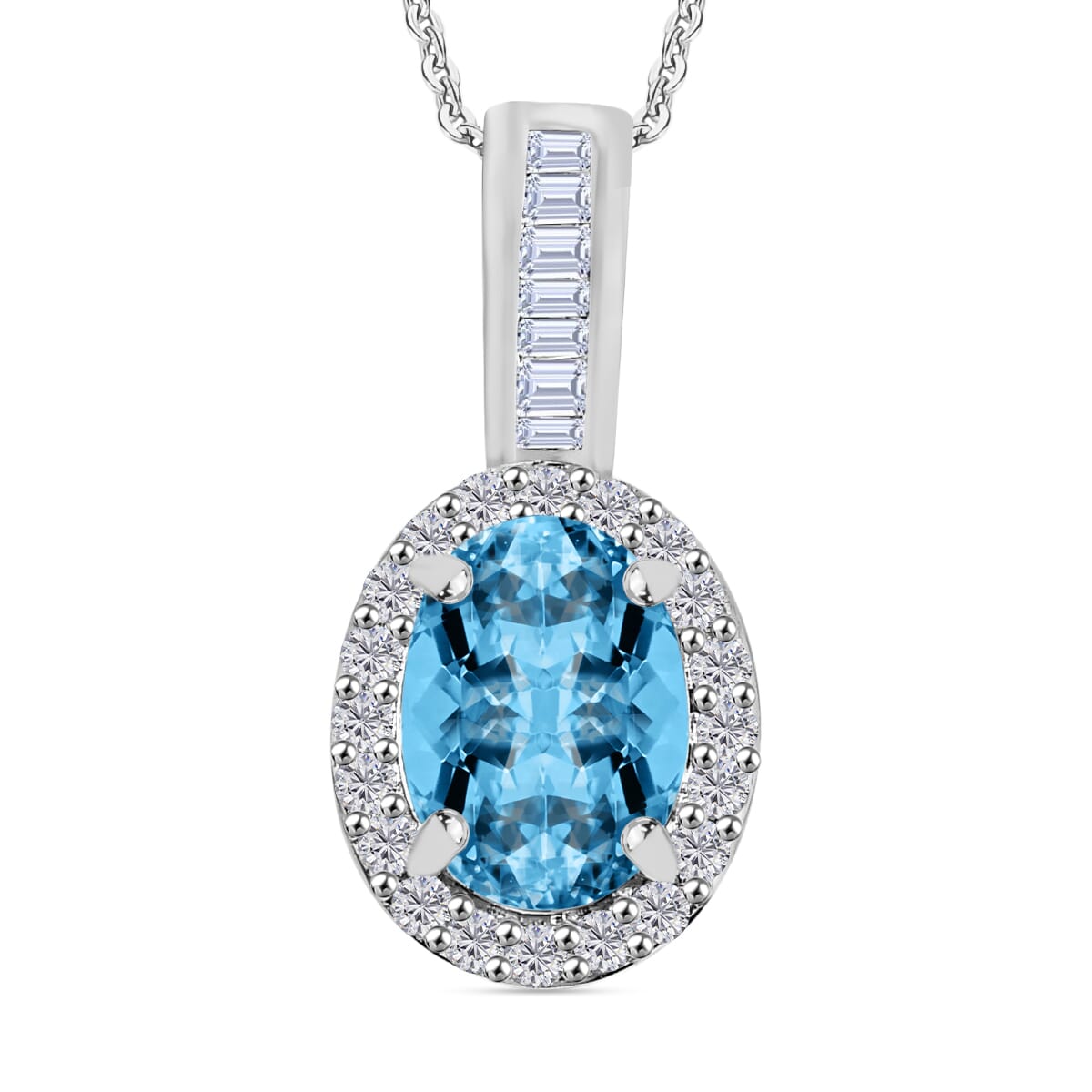 Rhapsody AAAA Santa Maria Aquamarine and G-H I2 Diamond 1.60 ctw Pendant Necklace 20 Inches in 950 Platinum image number 0