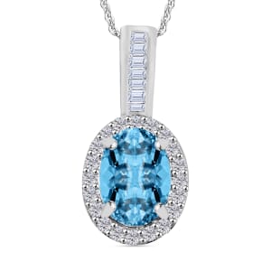 Rhapsody AAAA Santa Maria Aquamarine and G-H I2 Diamond 1.60 ctw Pendant Necklace 20 Inches in 950 Platinum