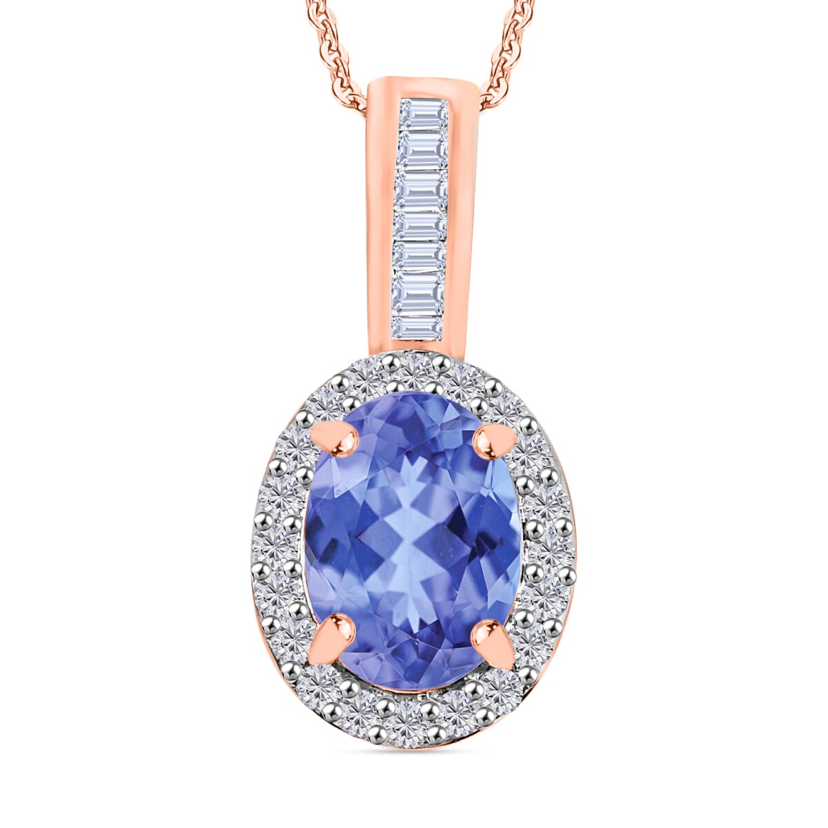 Tanzanite and Diamond 1.60 ctw Pendant Necklace 20 Inches in 18K Vermeil Rose Gold Over Sterling Silver image number 0