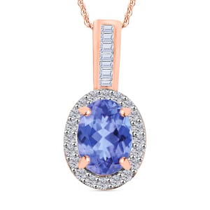 Tanzanite and Diamond 1.60 ctw Pendant Necklace 20 Inches in 18K Vermeil Rose Gold Over Sterling Silver