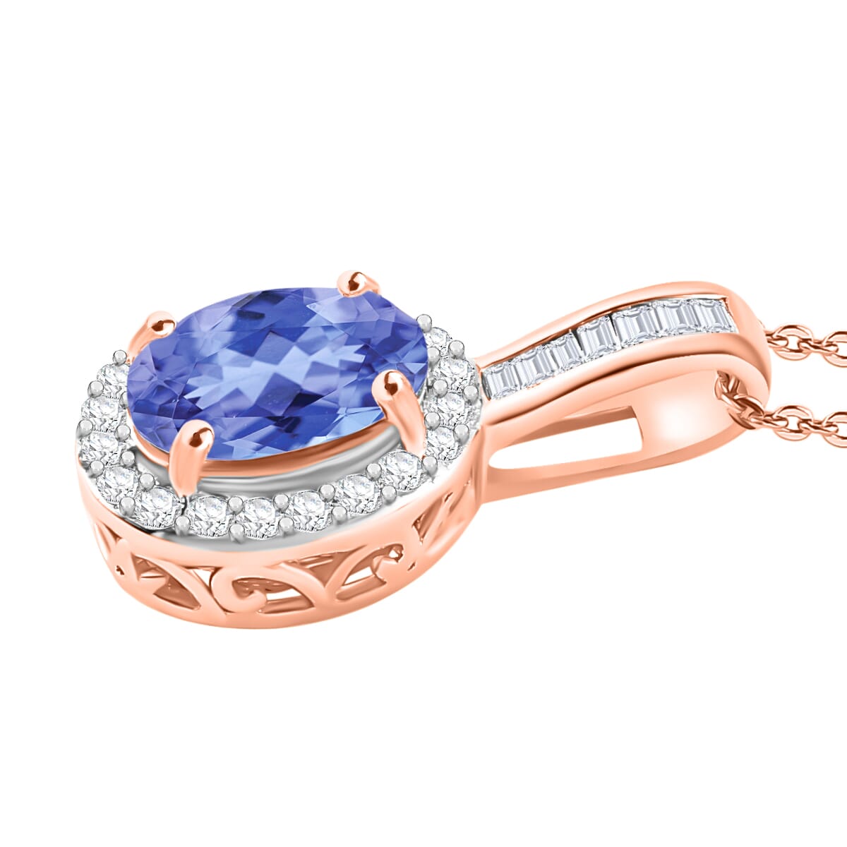 Tanzanite and Diamond 1.60 ctw Pendant Necklace 20 Inches in 18K Vermeil Rose Gold Over Sterling Silver image number 2