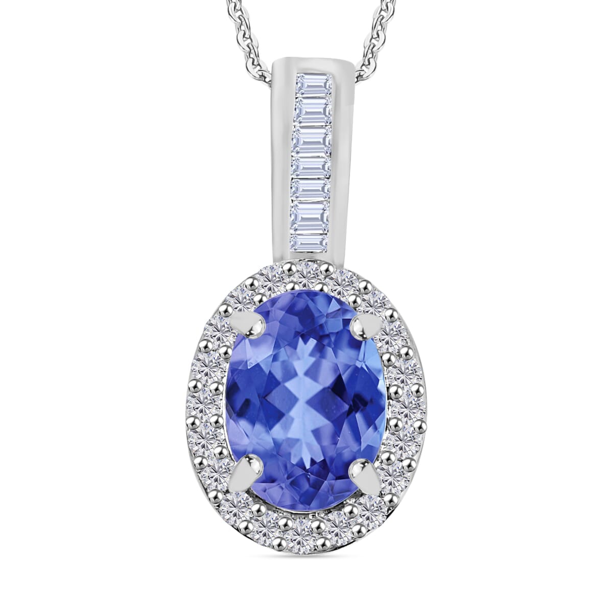 Luxoro Premium Tanzanite and G-H I2 Diamond 1.60 ctw Pendant Necklace 20 Inches in 14K White Gold image number 0
