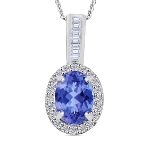 Luxoro Premium Tanzanite and G-H I2 Diamond 1.60 ctw Pendant Necklace 20 Inches in 14K White Gold