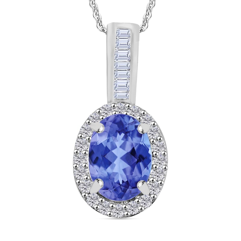 Luxoro Premium Tanzanite and G-H I2 Diamond 1.60 ctw Pendant Necklace 20 Inches in 14K White Gold