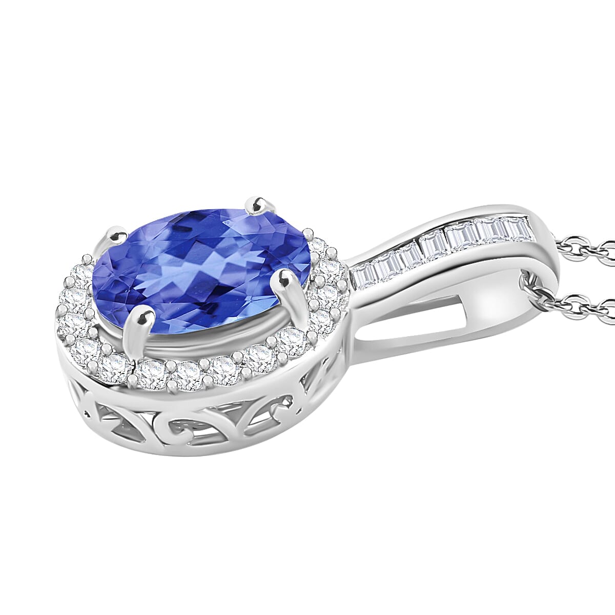Luxoro Premium Tanzanite and G-H I2 Diamond 1.60 ctw Pendant Necklace 20 Inches in 14K White Gold