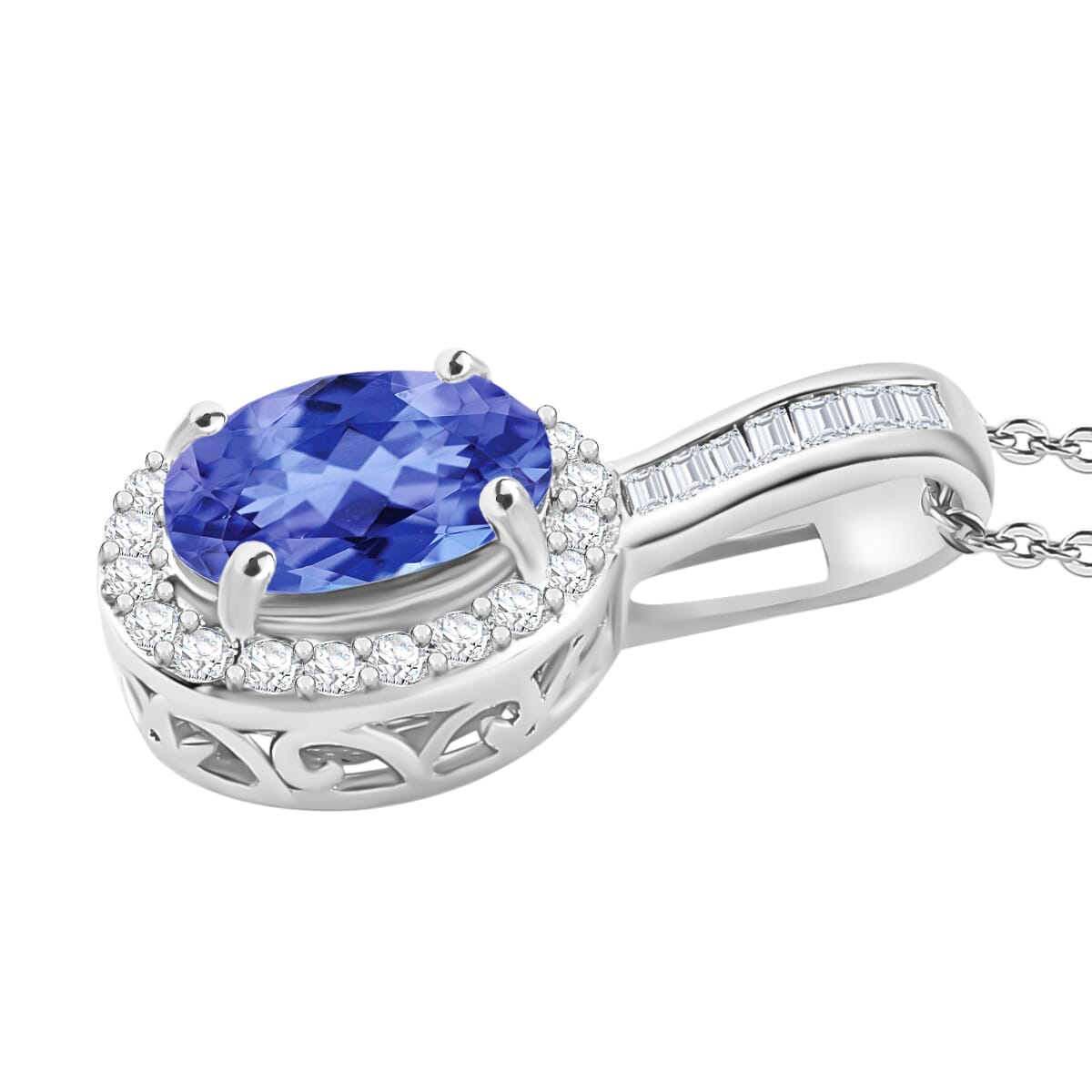 Luxoro Premium Tanzanite and G-H I2 Diamond 1.60 ctw Pendant Necklace 20 Inches in 14K White Gold image number 2