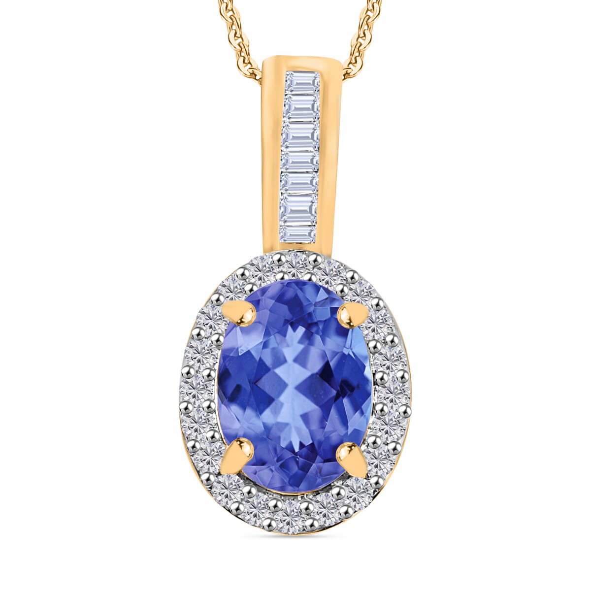 Luxoro Premium Tanzanite and G-H I2 Diamond 1.60 ctw Pendant Necklace 20 Inches in 14K Yellow Gold image number 0