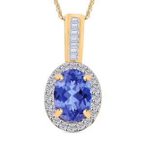 Luxoro Premium Tanzanite and G-H I2 Diamond 1.60 ctw Pendant Necklace 20 Inches in 14K Yellow Gold