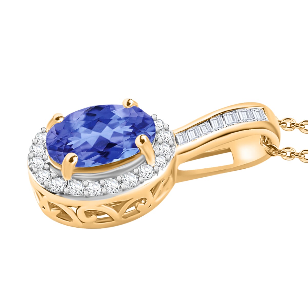Luxoro Premium Tanzanite and G-H I2 Diamond 1.60 ctw Pendant Necklace 20 Inches in 14K Yellow Gold image number 2