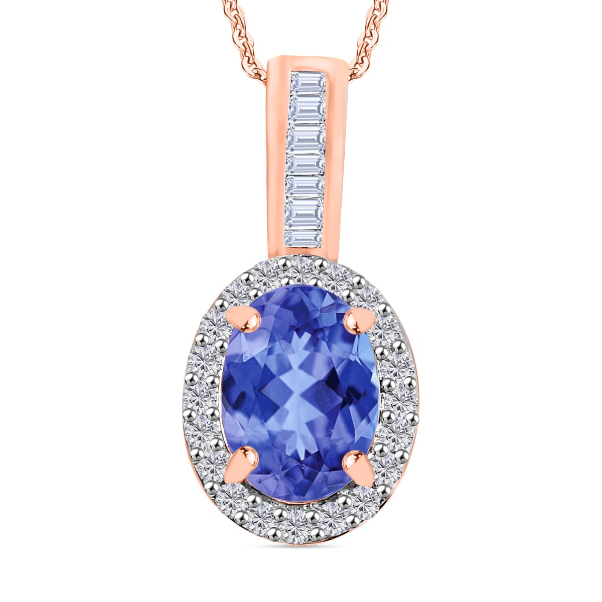 Luxoro Premium Tanzanite and G-H I2 Diamond 1.60 ctw Pendant Necklace 20 Inches in 14K Rose Gold image number 0