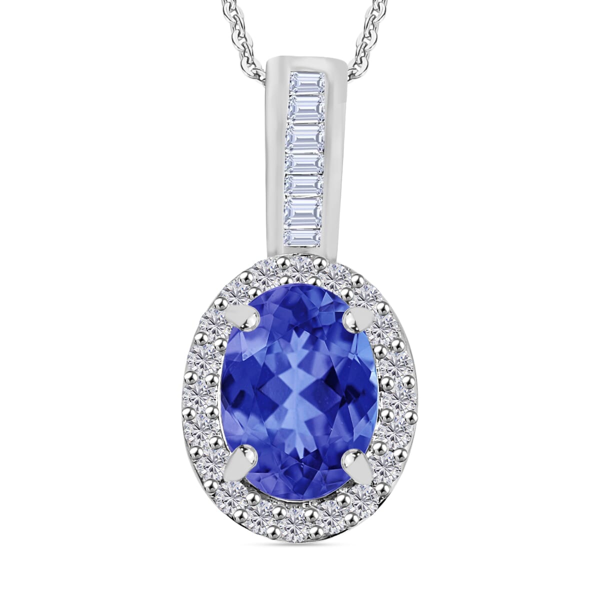 Rhapsody AAAA Tanzanite and E-F VS2 Diamond 1.60 ctw Pendant Necklace 20 Inches in 18K White Gold image number 0