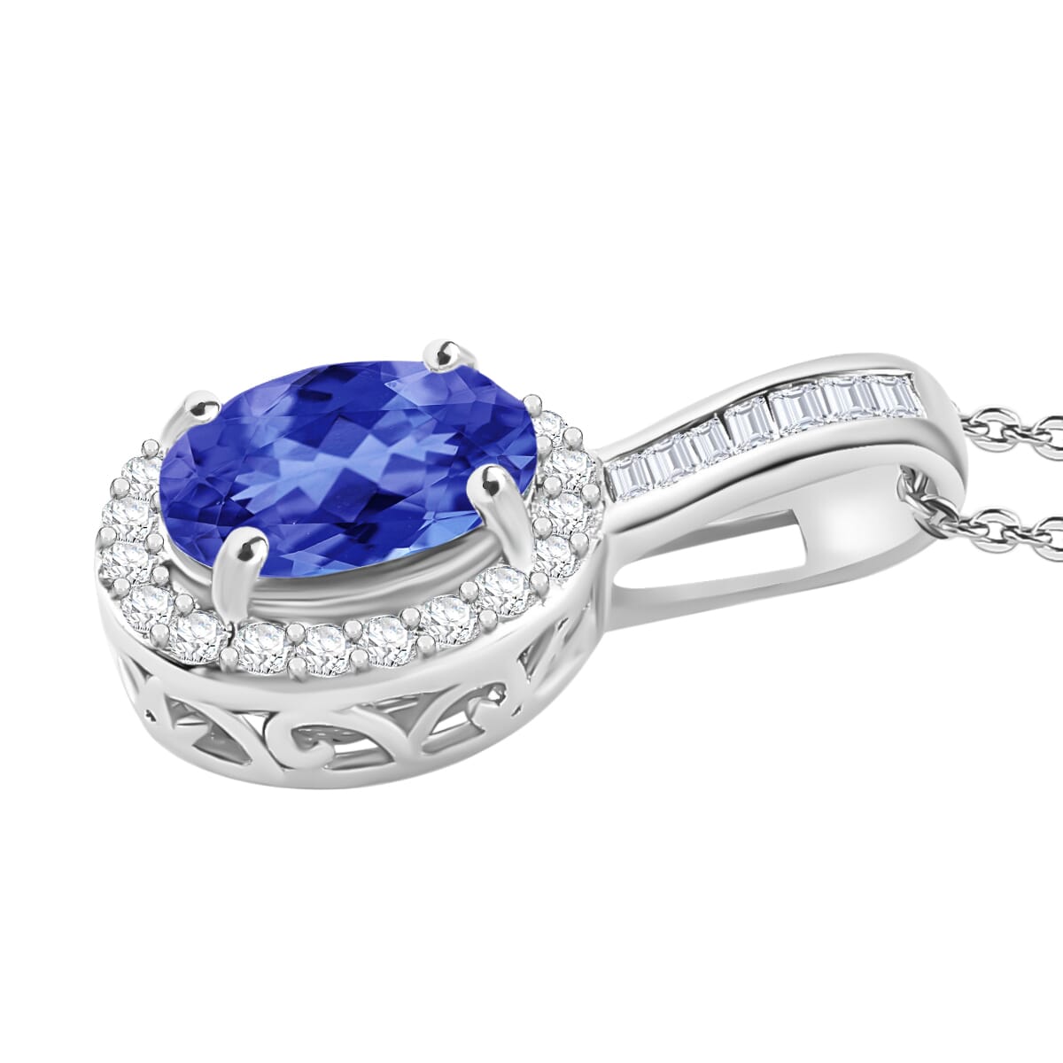 Rhapsody AAAA Tanzanite and E-F VS2 Diamond 1.60 ctw Pendant Necklace 20 Inches in 18K White Gold image number 2
