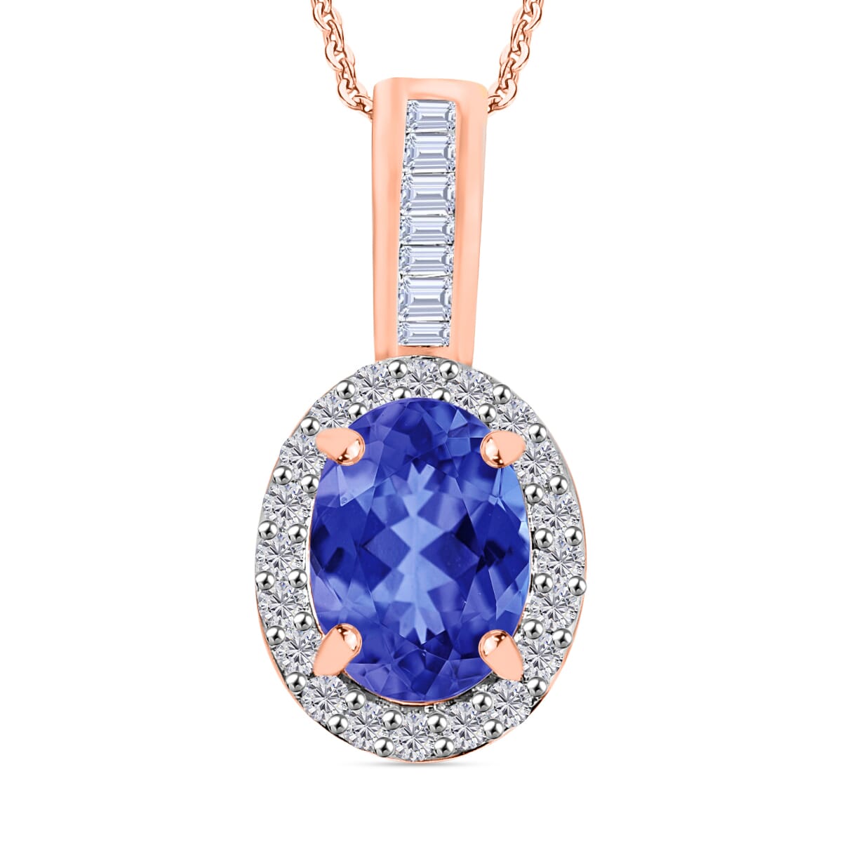 Rhapsody AAAA Tanzanite and E-F VS2 Diamond 1.60 ctw Pendant Necklace 20 Inches in 18K Rose Gold image number 0