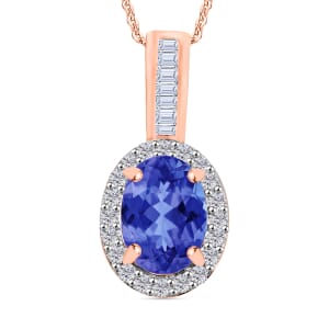 Rhapsody AAAA Tanzanite and E-F VS2 Diamond 1.60 ctw Pendant Necklace 20 Inches in 18K Rose Gold