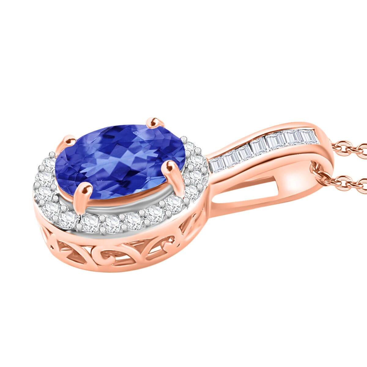 Rhapsody AAAA Tanzanite and E-F VS2 Diamond 1.60 ctw Pendant Necklace 20 Inches in 18K Rose Gold image number 2