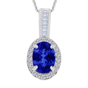 Rhapsody AAAA Tanzanite and E-F VS2 Diamond 1.60 ctw Pendant Necklace 20 Inches in 950 Platinum