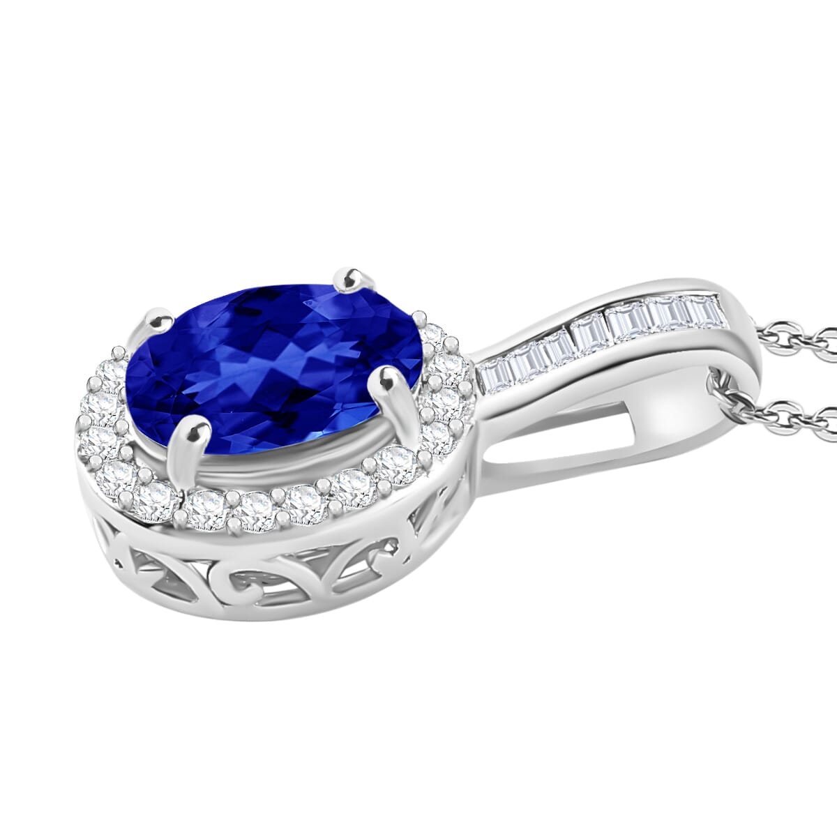 Rhapsody AAAA Tanzanite and E-F VS2 Diamond 1.60 ctw Pendant Necklace 20 Inches in 950 Platinum image number 2