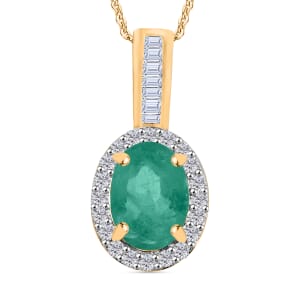Kagem Zambian Emerald and Diamond 1.44 ctw Pendant Necklace 20 Inches in 18K Vermeil Yellow Gold Over Sterling Silver