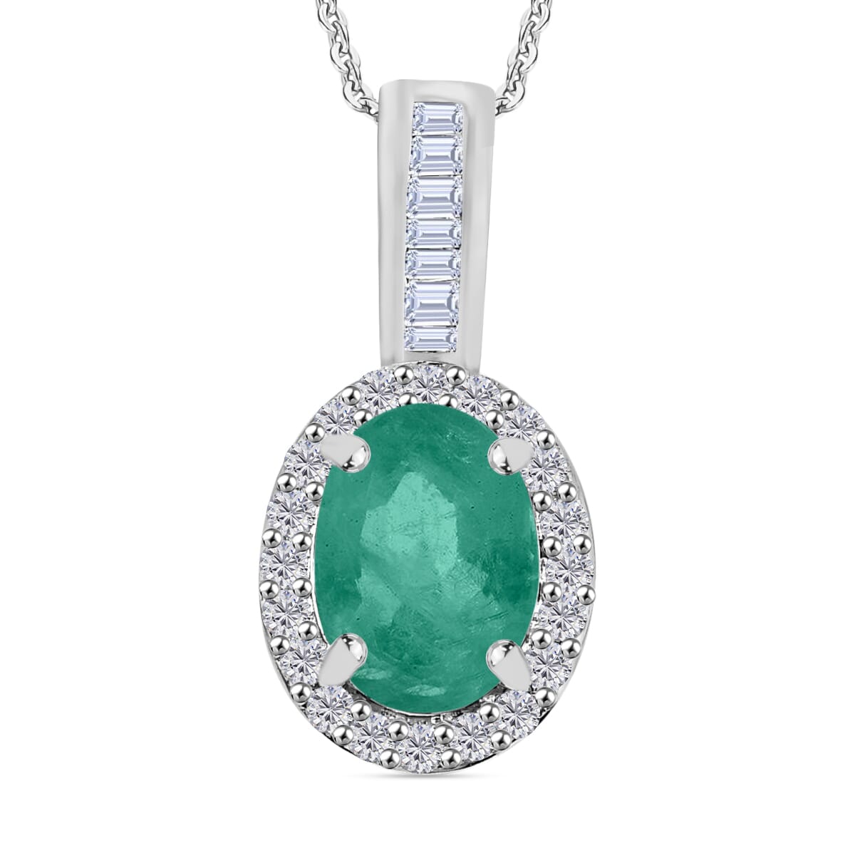 Kagem Zambian Emerald and Diamond 1.44 ctw Pendant Necklace 20 Inches in Rhodium Over Sterling Silver image number 0