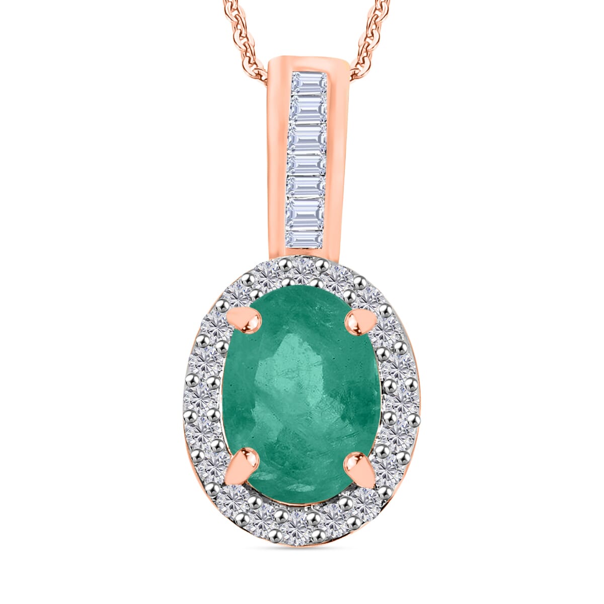 Kagem Zambian Emerald and Diamond 1.44 ctw Pendant Necklace 20 Inches in 18K Vermeil Rose Gold Over Sterling Silver image number 0