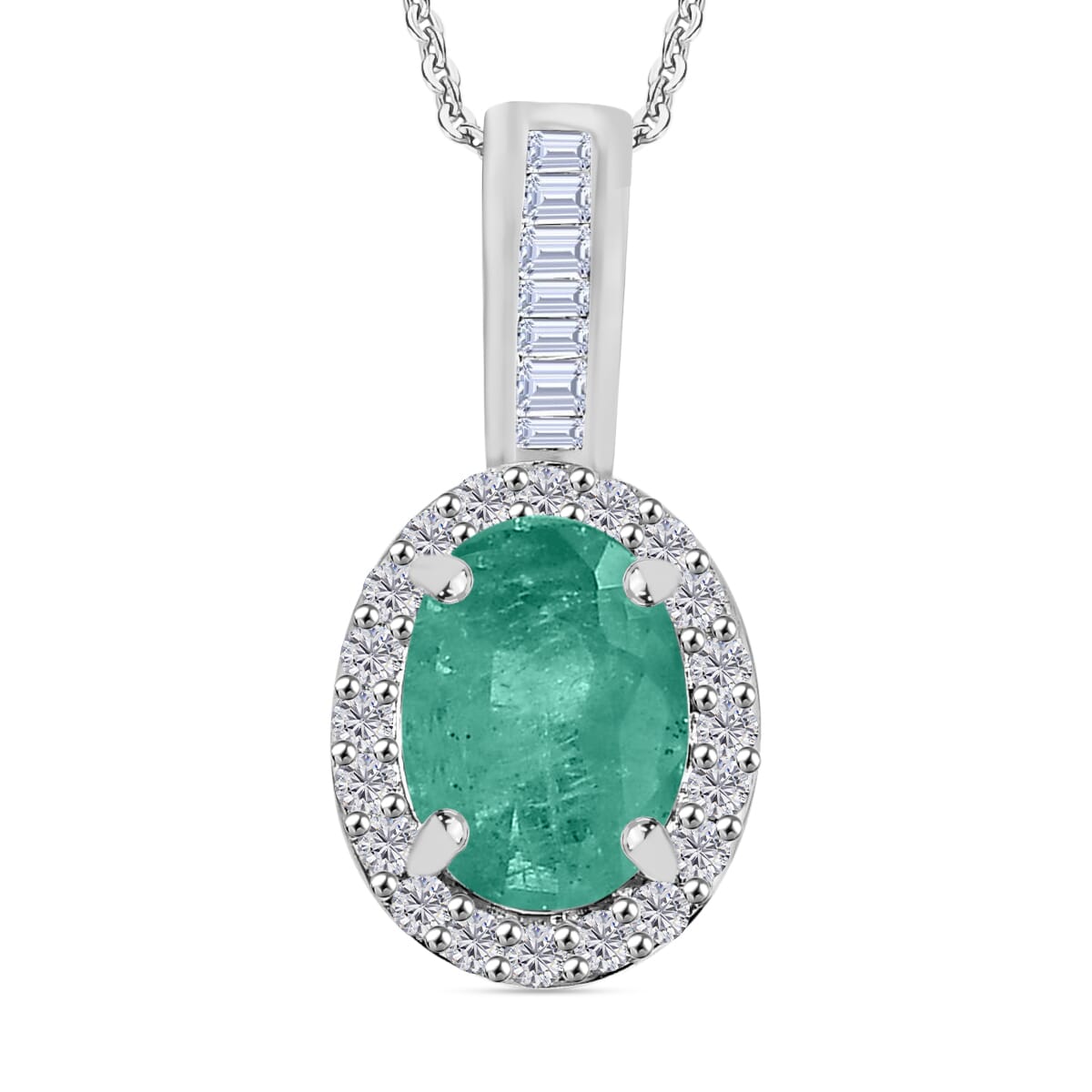 Luxoro Premium Kagem Zambian Emerald and G-H I2 Diamond 1.44 ctw Pendant Necklace 20 Inches in 14K White Gold image number 0