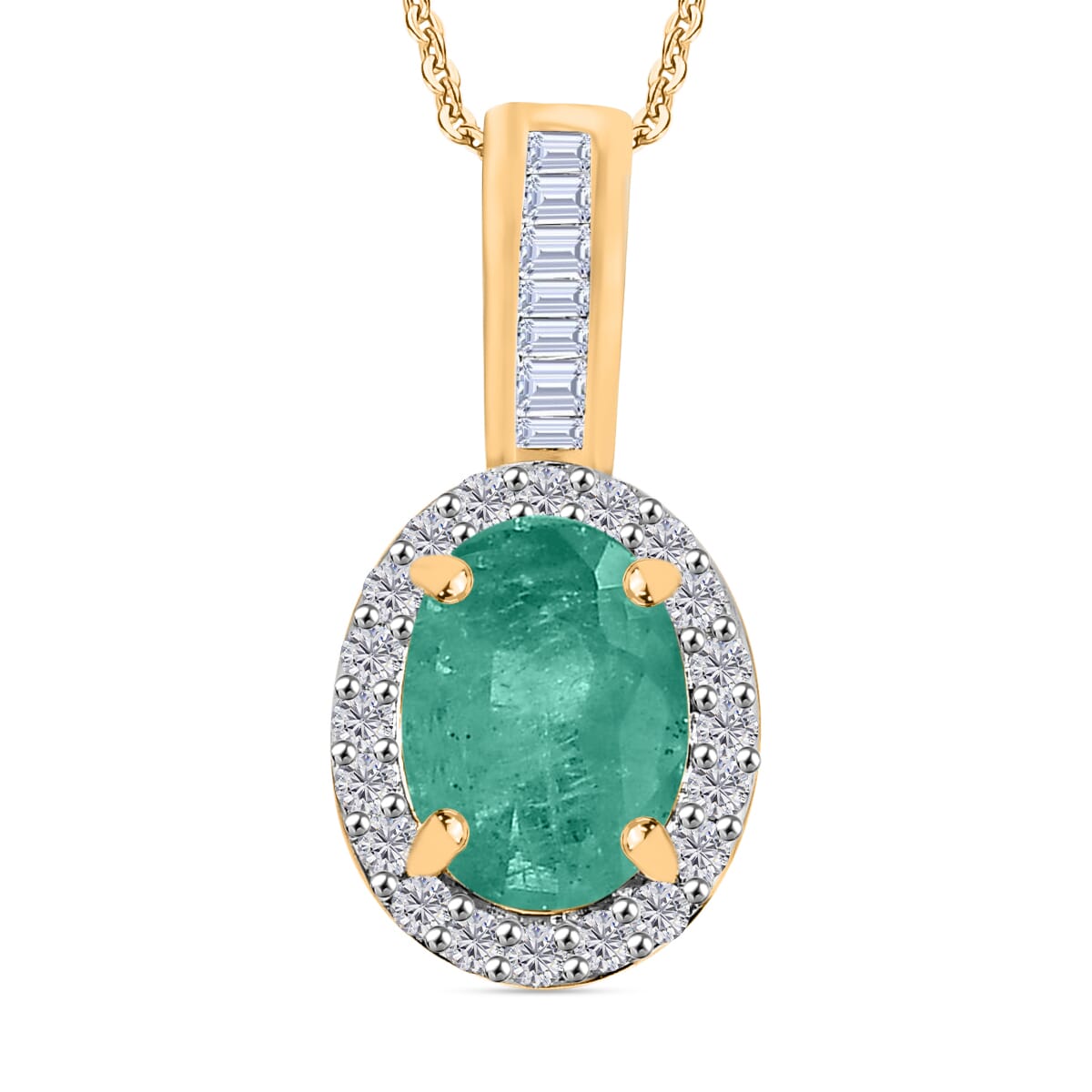 Luxoro Premium Kagem Zambian Emerald and G-H I2 Diamond 1.44 ctw Pendant Necklace 20 Inches in 14K Yellow Gold image number 0