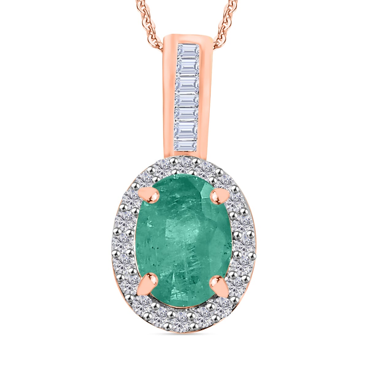 Luxoro Premium Kagem Zambian Emerald and G-H I2 Diamond 1.44 ctw Pendant Necklace 20 Inches in 14K Rose Gold image number 0