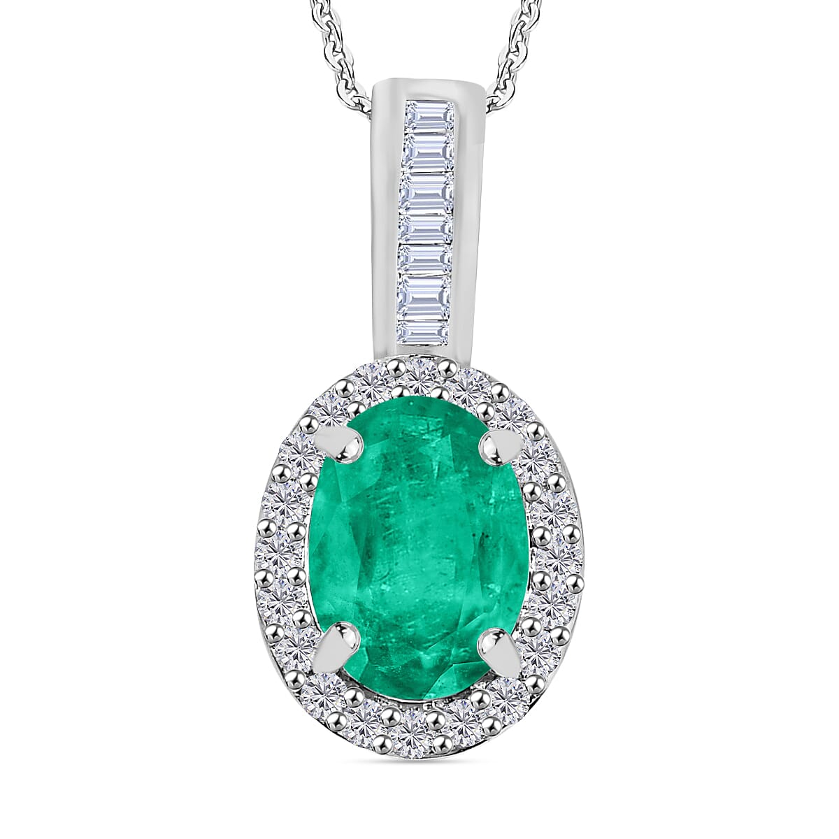 Rhapsody AAAA Kagem Zambian Emerald and E-F VS2 Diamond 1.49 ctw Pendant Necklace 20 Inches in 18K White Gold image number 0