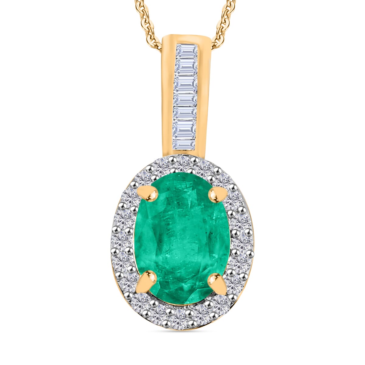 Rhapsody AAAA Kagem Zambian Emerald and E-F VS2 Diamond 1.49 ctw Pendant Necklace 20 Inches in 18K Yellow Gold image number 0